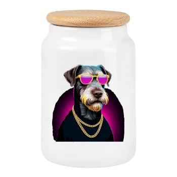Cadeau de chien allemand à poil dur Gangsta Gangster - Boîte à biscuits avec couvercle en bois - blanc - Devant