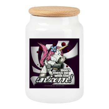 don't mess up with the unicorn - Keksdose mit Holzdeckel - Weiß - Vorne