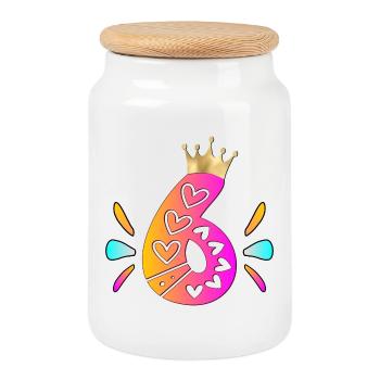 KINDERGARTEN CHILD - 6 years old KRONE - Cookie Jar with Wooden Lid - white - Front