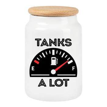 Energy Gasoline Statement Energy Storage Refueling - Cookie Jar with Wooden Lid - white - Front