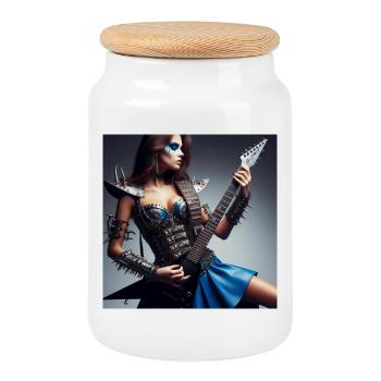 Femme guitar hero - Boîte à biscuits avec couvercle en bois - blanc - Devant