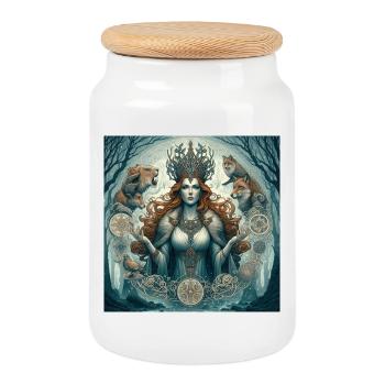 Celtic Goddess - Cookie Jar with Wooden Lid - white - Front