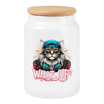 Maine Coon Cat Cool What’s Up Cadeau de gangster - Boîte à biscuits avec couvercle en bois - blanc - Devant