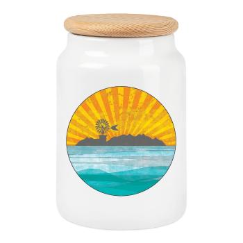 Sunset over coastal landscape - Cookie Jar with Wooden Lid - white - Front