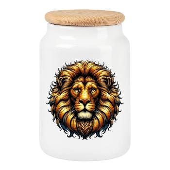 Lion - Cookie Jar with Wooden Lid - white - Front