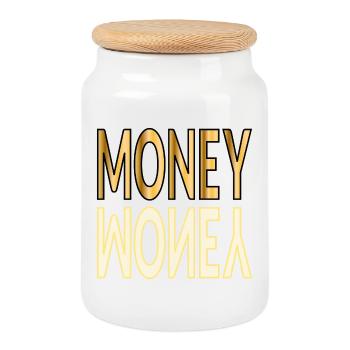 MONEY WEALTH - Cookie Jar with Wooden Lid - white - Front