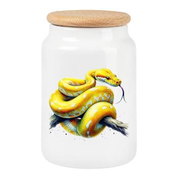 Gelbe Python - Keksdose mit Holzdeckel - Weiß - Vorne
