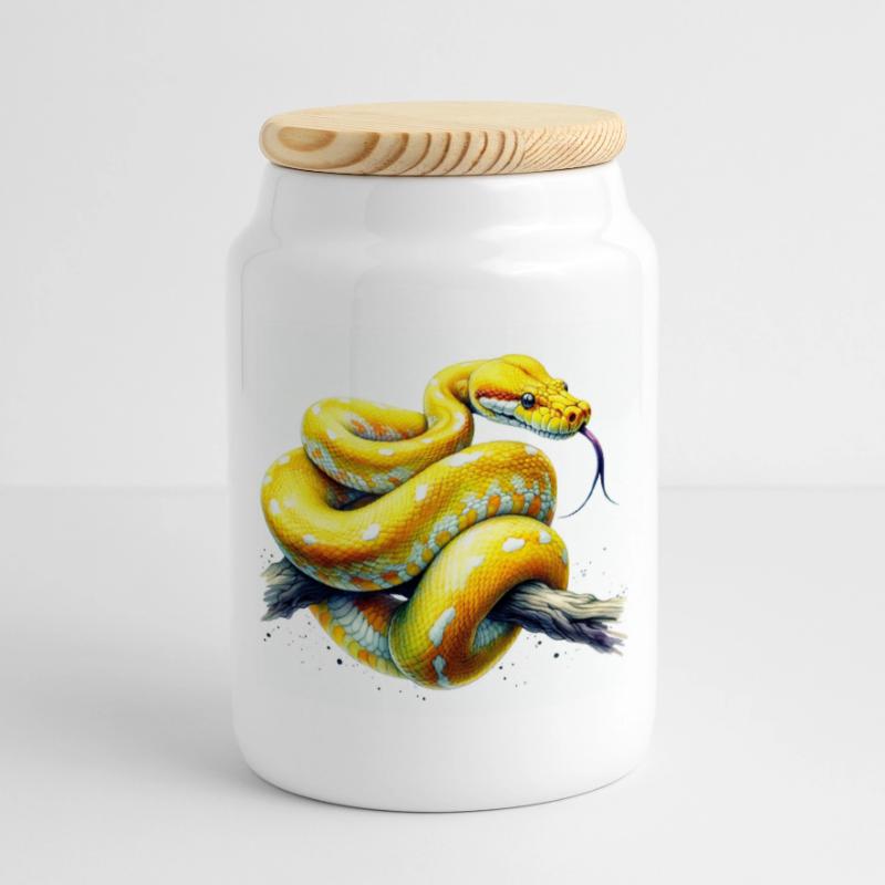 Yellow python Cookie Jar with Wooden Lid