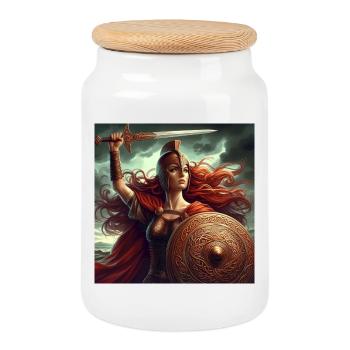 Celtic Warrior - Cookie Jar with Wooden Lid - white - Front