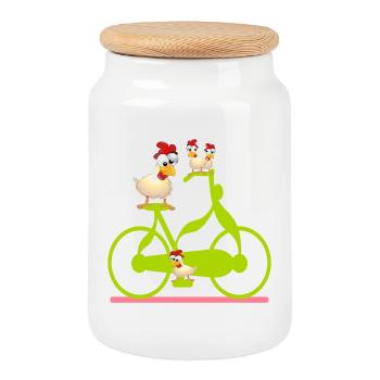CHICKEN COOP CHICKENS - BICYCLE - Cookie Jar with Wooden Lid - white - Front