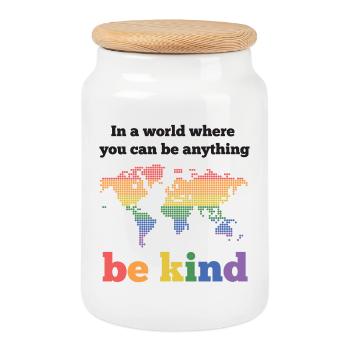 LGBTQ Pride Month - Be Kind - Cookie Jar with Wooden Lid - white - Front