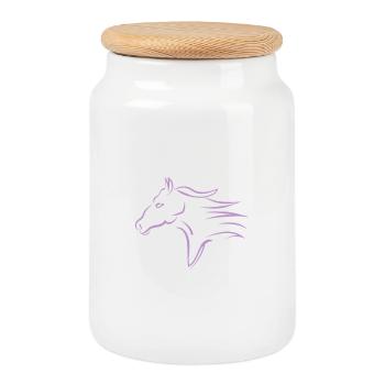 Tête de cheval rapide - Boîte à biscuits avec couvercle en bois - blanc - Devant
