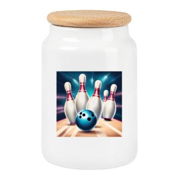 bowling, piste de bowling, jouer au bowling - Boîte à biscuits avec couvercle en bois - blanc - Devant