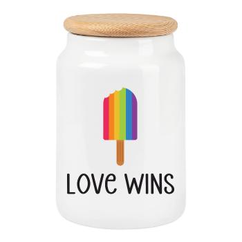 LGBTQ Pride Month - Love Wins - Cookie Jar with Wooden Lid - white - Front
