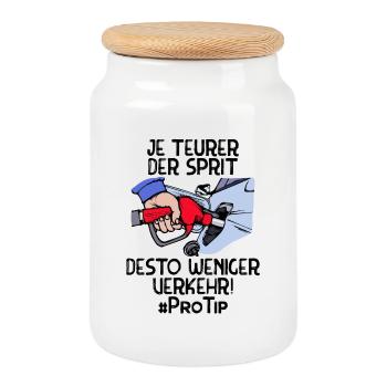 Refueling Statement Petrol Station Petrol Diesel Energy - Cookie Jar with Wooden Lid - white - Front