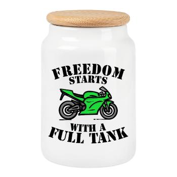 Engine Refueling Statement Gas Station Energy Storage - Cookie Jar with Wooden Lid - white - Front