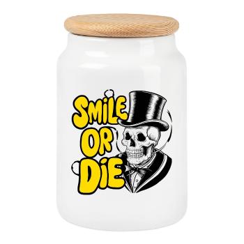 Gothic Skelett mit Hut und farbigem Text - Keksdose mit Holzdeckel - Weiß - Vorne