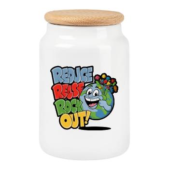 Imprimé musical optimiste respectueux de l’environnement - Boîte à biscuits avec couvercle en bois - blanc - Devant