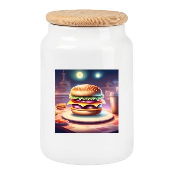 Burger, hamburger, fast food - Cookie Jar with Wooden Lid - white - Front