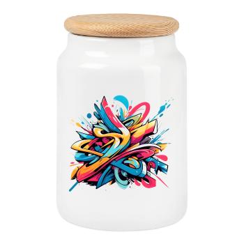 Illustration de graffiti dynamique coloré cool - Boîte à biscuits avec couvercle en bois - blanc - Devant