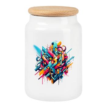 Illustration de graffiti dynamique coloré cool - Boîte à biscuits avec couvercle en bois - blanc - Devant