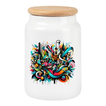 Dynamic Graffiti Illustration Urban Art - Cookie Jar with Wooden Lid - white - Front