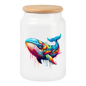 Motif vif d’une baleine dans la technique du graffiti - Boîte à biscuits avec couvercle en bois - blanc - Devant