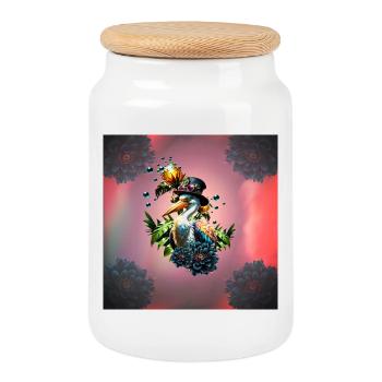 Funny pelican with steampunk hat - Cookie Jar with Wooden Lid - white - Front