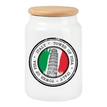 Tower of pisa - Cookie Jar with Wooden Lid - white - Front