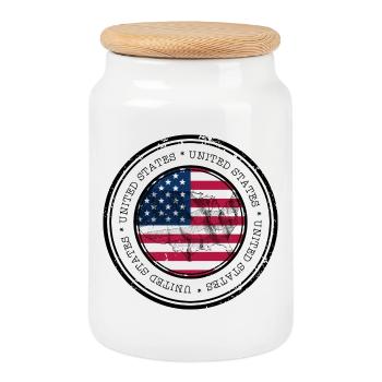 US Flag Map Round Emblem - Cookie Jar with Wooden Lid - white - Front