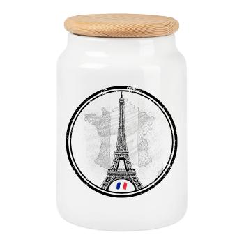 Grunge Eiffel Tower in French Flag - Cookie Jar with Wooden Lid - white - Front