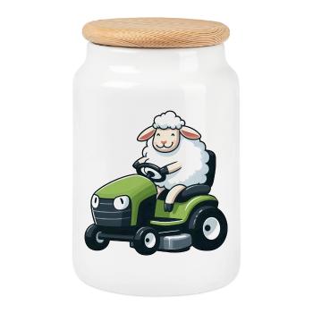 Mouton agneau tondeuse à gazon entretien de jardin - Boîte à biscuits avec couvercle en bois - blanc - Devant