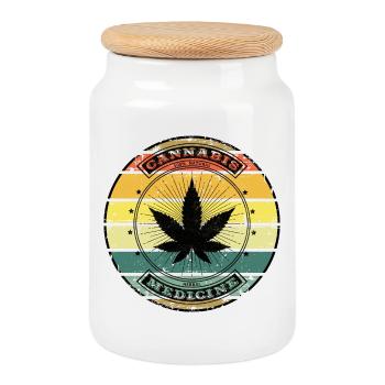 Retro Weed - Vintage Cannabis Leaf - Cookie Jar with Wooden Lid - white - Front