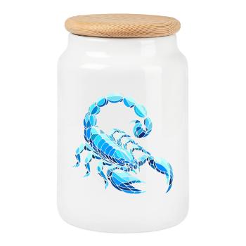scorpion bleu art géométrique polygonal - Boîte à biscuits avec couvercle en bois - blanc - Devant