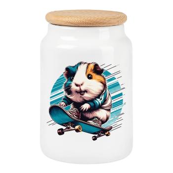 Cochon d’Inde cool sur un skateboard - Boîte à biscuits avec couvercle en bois - blanc - Devant