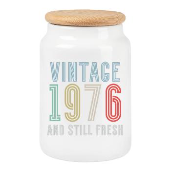 Vintage 1976 - Keksdose mit Holzdeckel - Weiß - Vorne