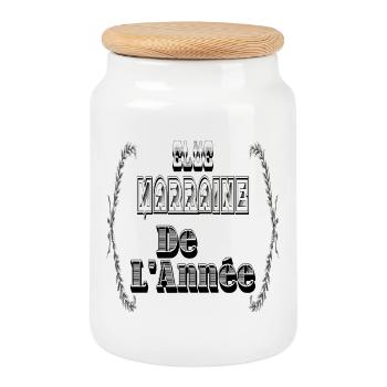 Elue Marraine Année - Boîte à biscuits avec couvercle en bois - blanc - Devant