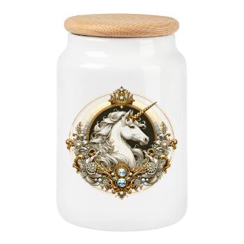 majestätisches Einhorn kunstvoll verziert - Keksdose mit Holzdeckel - Weiß - Vorne