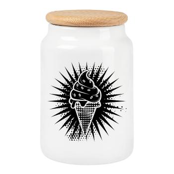 Cornet de crème glacée - Boîte à biscuits avec couvercle en bois - blanc - Devant