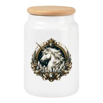 majestätisches Einhorn kunstvoll verziert - Keksdose mit Holzdeckel - Weiß - Vorne