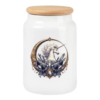majestic unicorn artfully decorated - Cookie Jar with Wooden Lid - white - Front