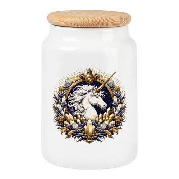 majestic unicorn artfully decorated - Cookie Jar with Wooden Lid - white - Front
