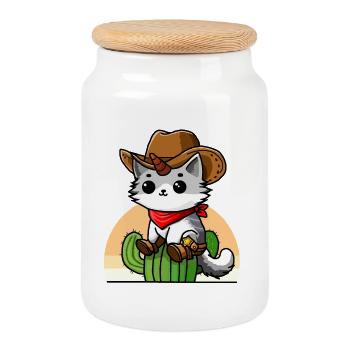 Cowboy Einhorn Katze - Keksdose mit Holzdeckel - Weiß - Vorne
