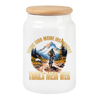 Berge sind meine Inspiration - Trails mein Weg - Keksdose mit Holzdeckel - Weiß - Vorne