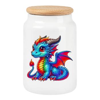 Drache - Keksdose mit Holzdeckel - Weiß - Vorne