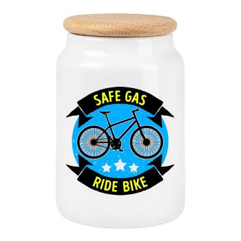 Energy Storage Refueling Bicycle Electrical Energy - Cookie Jar with Wooden Lid - white - Front