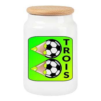 Trois Football - 3ème anniversaire Enfants - Boîte à biscuits avec couvercle en bois - blanc - Devant