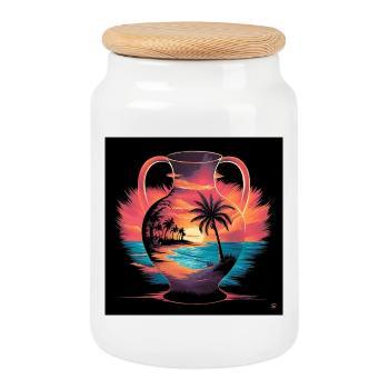 Tropical Sunset Vase - Cookie Jar with Wooden Lid - white - Front