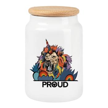 LGBTQIA Lion Unicorn Pride - Cookie Jar with Wooden Lid - white - Front