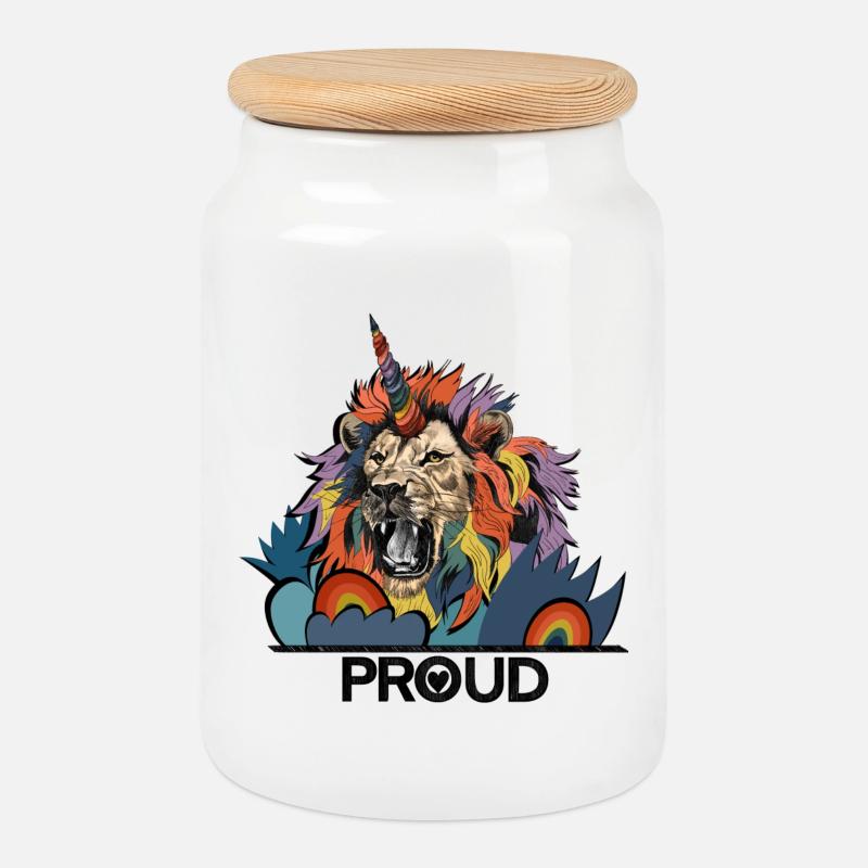 LGBTQIA Lion Unicorn Pride - Keksdose mit Holzdeckel - Weiß